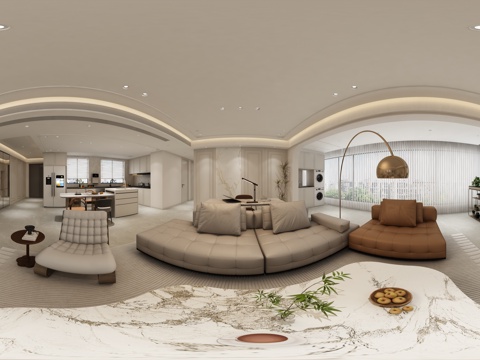 现代美式客餐厅全景3d模型