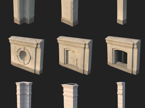  欧式墙板墙角门窗3d模型 