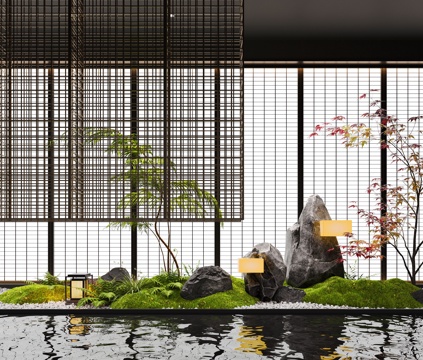  新中式景观造景 室内景观 苔藓植物 景观石3d模型 