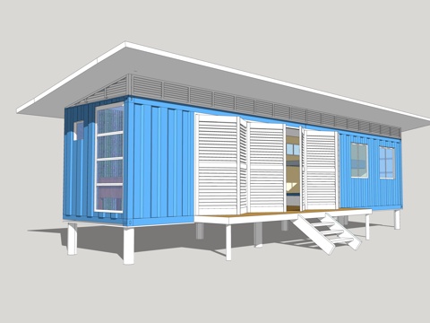  集装箱建筑 集装箱休息驿站 临时建筑su模型 