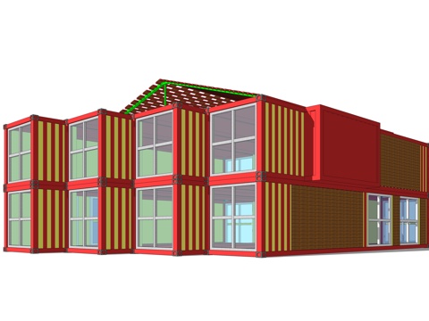 集装箱建筑 集装箱休息驿站 临时建筑su模型 