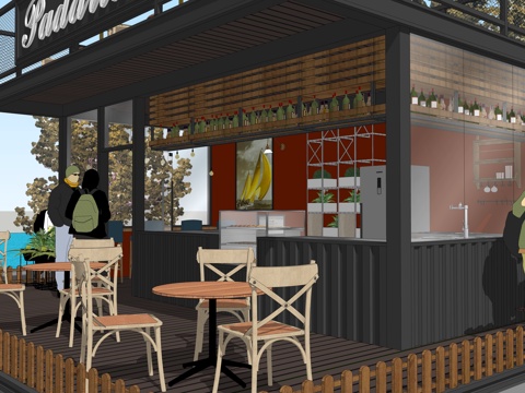  现代咖啡屋 休息驿站 户外商铺su模型 