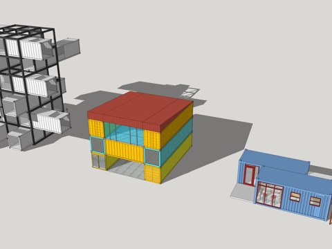  集装箱建筑 集装箱临时建筑 集装箱装置su模型 