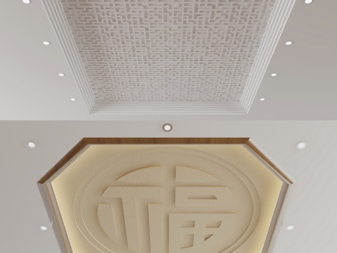  新中式天花吊顶3d模型 