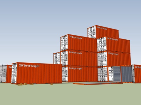  集装箱建筑 集装箱休息驿站 临时建筑su模型 