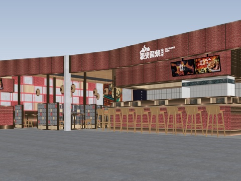  新中式烧烤店 中式大排档su模型 
