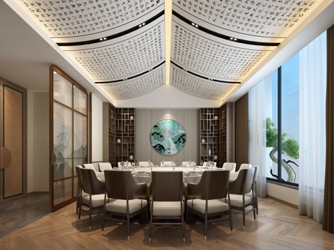  新中式酒店包厢3d模型 