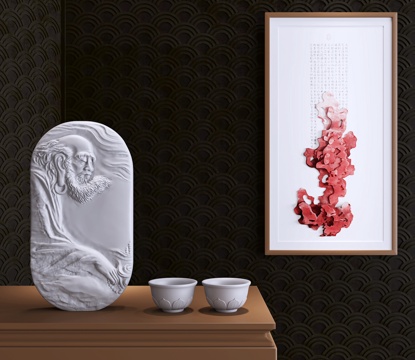  现代新中式达摩浮雕雕塑装饰摆件3d模型 