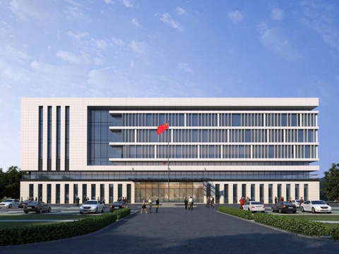  现代多层办公楼 停车场 升旗台 办公楼建筑 平顶su模型 