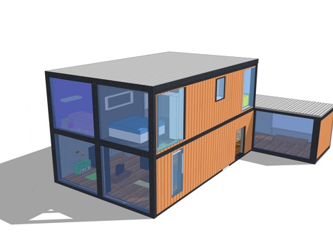  集装箱建筑 集装箱休息驿站 临时建筑su模型 