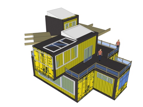  集装箱建筑 集装箱休息驿站 临时建筑su模型 