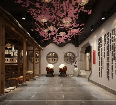  新中式餐厅走廊3d模型 