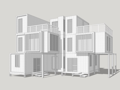  集装箱建筑 集装箱休息驿站 临时建筑 集装箱活动场地 集装箱su模型 