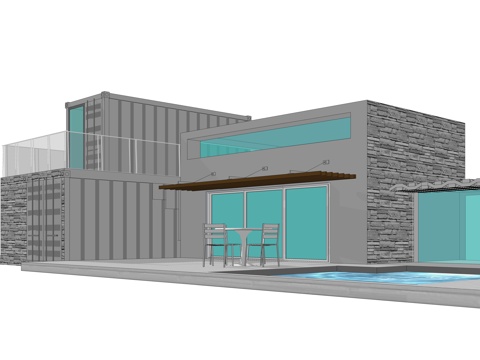  集装箱建筑 集装箱休息驿站 临时建筑su模型 