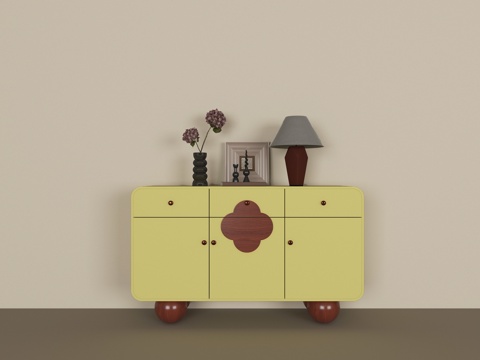  现代奶油风端景柜3d模型 