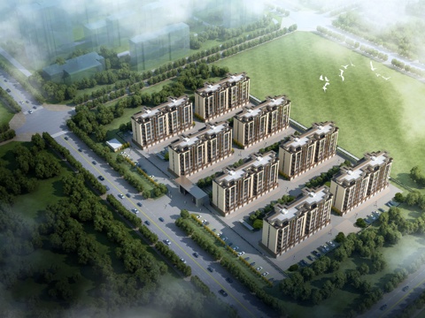  新中式住宅鸟瞰  小区建筑规划3d模型 
