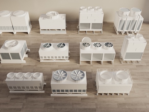  现代冷却塔 排气扇 水箱 工业设备3d模型 