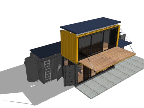  集装箱建筑 集装箱休息驿站 临时建筑su模型 