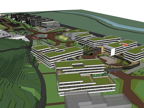  遵义医学院新校区建筑 规划 山地su模型 