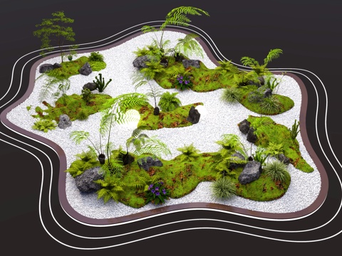  景观小品 蕨类植物 苔藓 绿植 植物景观 庭院小品 植物组合3d模型 
