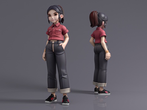  少女女性 女生靚女 卡通人物 动漫风格 手办摆件 人偶玩偶3d模型 