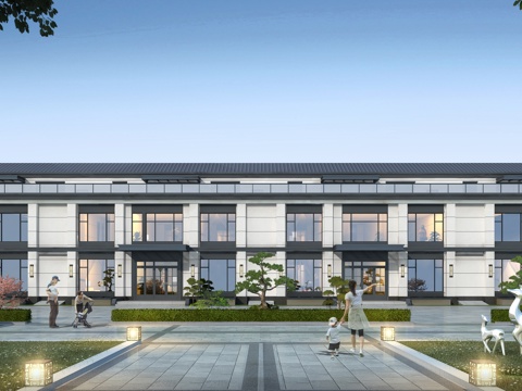  新中式别墅  农村自建房 联排别墅外观3d模型 