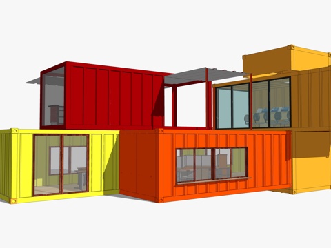  集装箱建筑 集装箱休息驿站 临时建筑su模型 