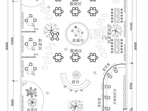  新中式茶馆平面图 立面图cad施工图 