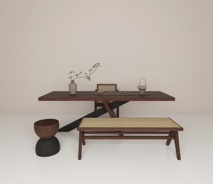  现代复古中古风茶桌椅组合3d模型 