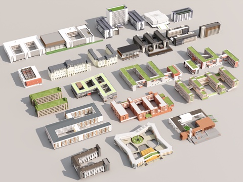  现代学校外观 学校建筑 建筑 建筑外立面3d模型 