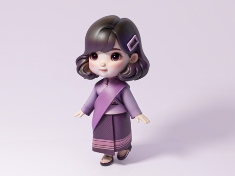  妇女女孩 少女美女 Q版人物 卡通人物 动漫风格 手办摆件3d模型 