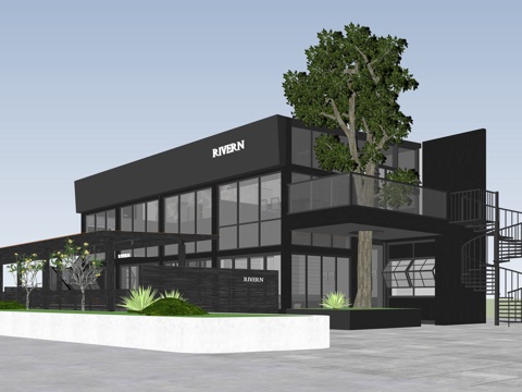  现代户外餐厅 咖啡屋su模型 