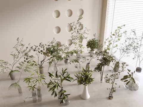  现代桌面绿植 花瓶 盆栽 植物3d模型 