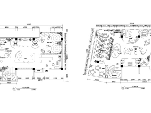  兩層辦公室平面布置圖cad施工圖 