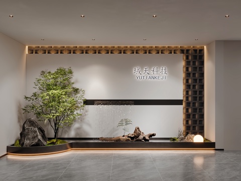  新中式办公前厅玄关3d模型 