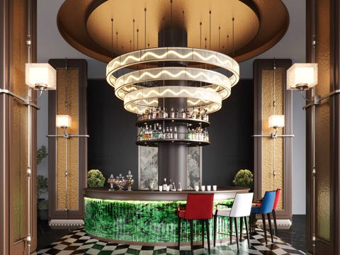  现代酒店大厅吧台3d模型 
