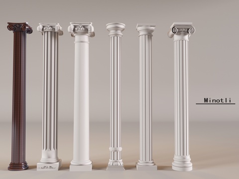  欧式石膏罗马柱 雕花罗马柱圆柱3d模型 