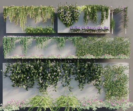  现代藤蔓 景观藤曼 绿植墙 绿植爬藤 藤蔓月季 爬山虎 爬藤3d模型 
