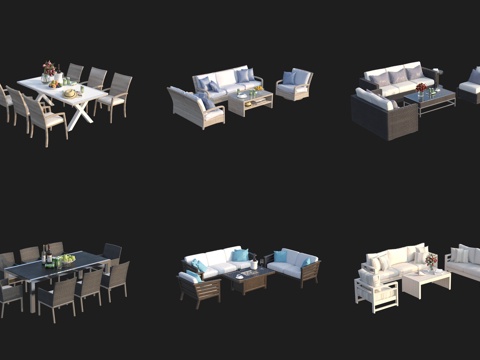  户外沙发桌椅茶几餐桌阳伞3d模型 
