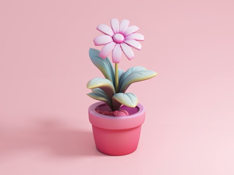  卡通盆栽 卡通花草 鲜花摆件 动漫风格 手办摆件 玩具公仔3d模型 