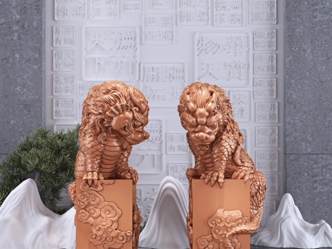  现代新中式祥瑞麒麟雕塑陈设摆件3d模型 