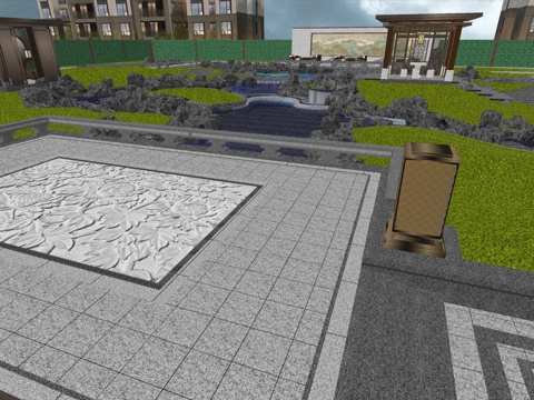  现代住宅区居住景观，中式庭院su模型 