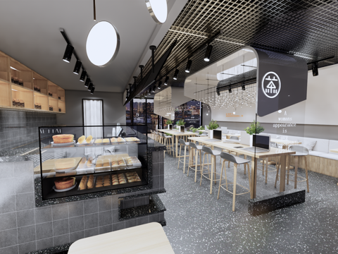  现代风奶茶店设计施工图cad施工图 