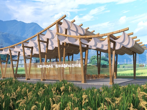  现代田园廊架3d模型 
