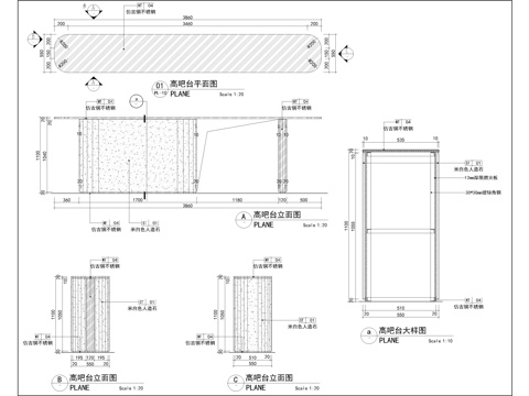  吧台柜展示柜大样图cad施工图 