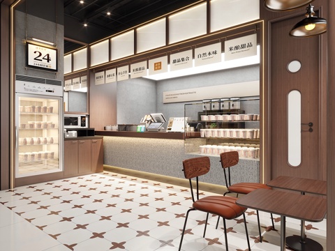  奶茶店 奶茶桌椅3d模型 