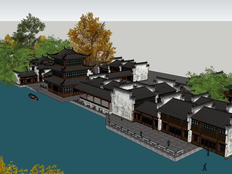  古代古庙古街道古建筑寺庙宗祠祠堂su模型 