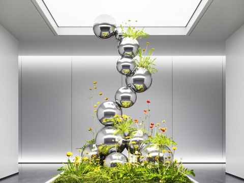  现代室内景观造景 苔藓景观 苔藓造景 金属装置雕塑su模型 