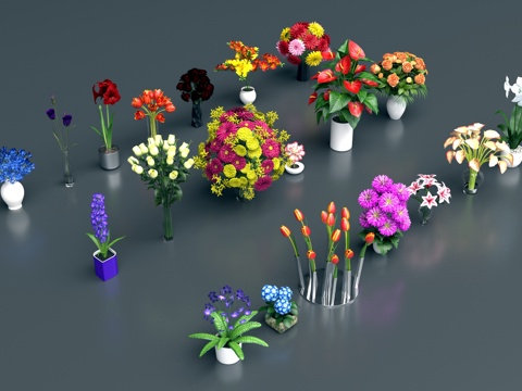  花瓶花卉3d模型 