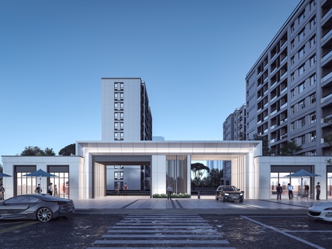  现代住宅 小区大门 入户大门 住宅透视3d模型 